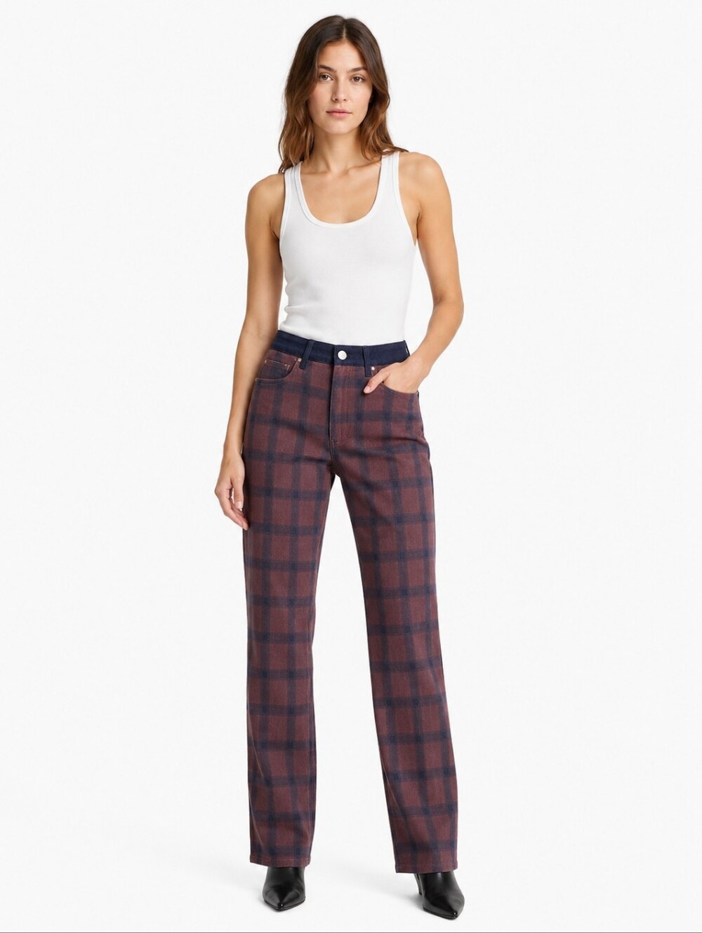 WeWoreWhat Color Block Icon Jean Modern Plaid High Rise Size 26 & 28 NWT